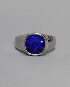Anel Quase Redondo Pedra Azul 10a12mm Aço