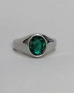 Anel Oval Pequeno Liso Pedra Verde 8x10mm Aço