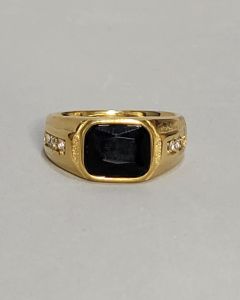 Anel Trio Strass Pedra Preta 8x10mm Aço Gold