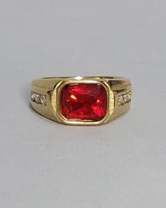 Anel Trio Strass Pedra Vermelha 8x10mm Aço Gold