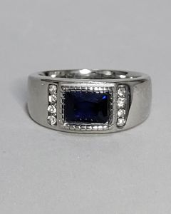 Anel Relevo 4 Strass Pedra azul 6x8mm Aço 