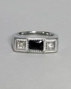 Anel Formato 2 Strass Pedra Preta 5x7mm Aço 