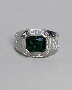Anel Tribal Pedra Verde 8x10mm Aço 