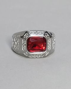 Anel Tribal Pedra Vermelha 8x10mm Aço