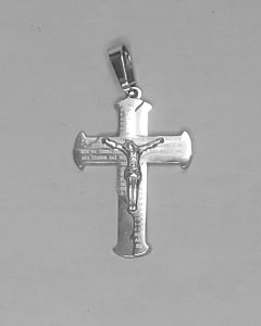 Pingente Pesado Cruz com Imagem Escrita Parcial Aço (UND)
