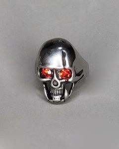 Anel Caveira Vampiro Olho Vermelho Aço