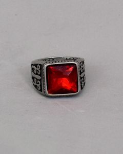 Anel Ramo Relevo Pedra Vermelha 12x12mm Aço