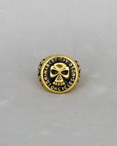 Anel Harley Caveira Escrita Aço Gold