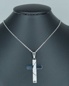 Colar Corrente Portuguesa com Cruz Escrita 22mm Aço (6 UND)