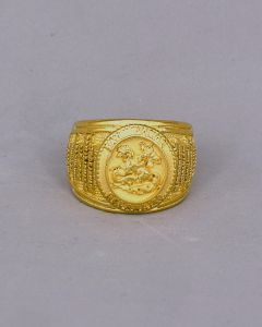 Anel São Jorge com Oração Relevo Oval Aço Gold