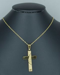 Colar Corrente Portuguesa com Cruz Escrita 22mm Aço Gold (6 UND)