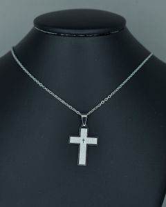 Colar Corrente Portuguesa com Cruz Pai Nosso 18mm Aço (6 UND)