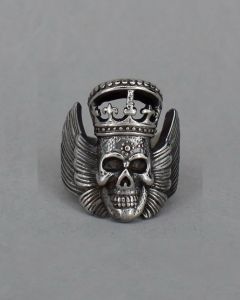 Anel Rei Caveira com Asa Aço