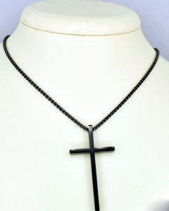 Colar Corrente Portuguesa com Cruz 5.0x2.5mm Aço Preto (6 UND)