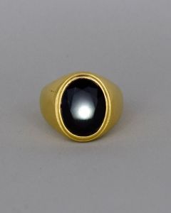 Anel Oval Liso Pedra Preta 12x16mm Aço Gold