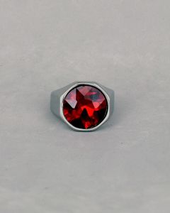Anel Octogonal Liso Pedra Vermelha 17mm Aço