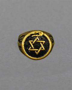Anel Estrela de Davi Cobra Aço Gold