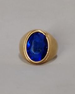 Anel Oval Liso Pedra Azul 13x18mm Aço Gold