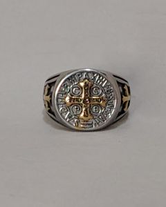 Anel São Bento 17mm Aço Mix Gold