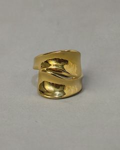 Anel Duas Folhas Côncavas 14gr. Aço Gold