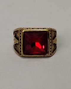 Anel Mason Pedra Vermelha 12x12mm Aço Gold