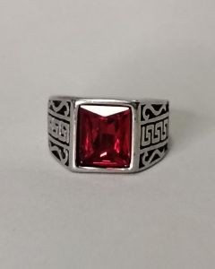 Anel Tribal Pedra Vermelha 9x11mm Aço