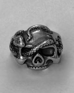 Anel Caveira com Cobra Aço