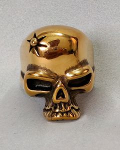 Anel Caveira Testa Baleada Aço Gold