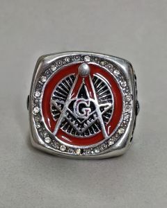 Anel Maçon com strass Aço