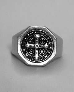 Anel são Bento Octogonal Liso Aço