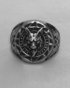 Anel Totem de Lobo Circular Aço