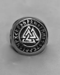 Anel Deus Nórdico Valknut Escrita Aço