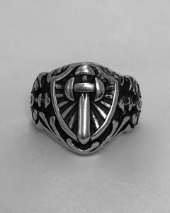 Anel Escudo com Espada Solitária Aço