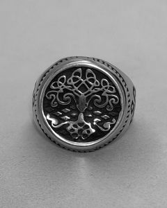 Anel Árvore da Vida Tribal Geométrico Aço