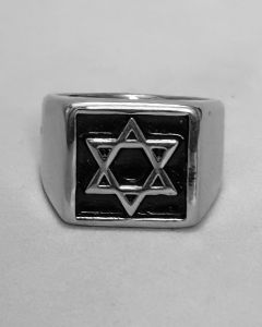 Anel Estrela de Davi Quadrado Liso Resinado Aço