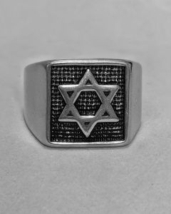 Anel Estrela de Davi Quadrado Liso Aço