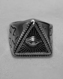 Anel Iluminati duplo Cruz de Malta Aço