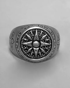 Anel Rosa Náutica Escrita Aço