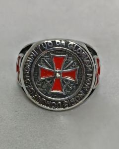 Anel Cruz de Malta Vermelho Aço