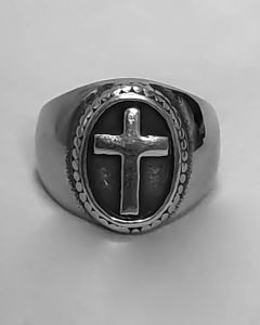 Anel Cruz Oval Liso Aço