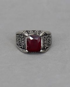 Anel Masculino Ramo Pedra Vinho Aço - 29