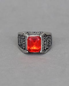 Anel Masculino Ramo Pedra Vermelha Aço - 16