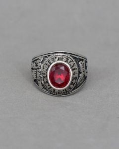 Anel Masculino Pedra Vermelha U.S.A Marinha Aço - 28