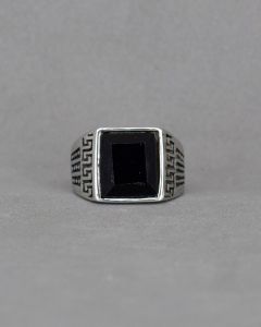 Anel Masculino Maia Pedra Preta Aço - 26