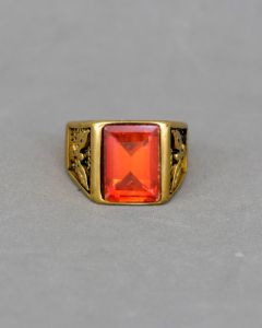 Anel Pedra Vermelha Águia Aço Gold - 25