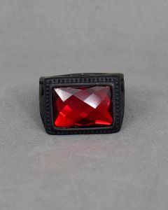 Anel Masculino Pedra Vermelha Aço Preto - 26