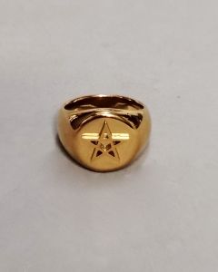Anel Pentagrama Liso Alto Relevo Aço Gold